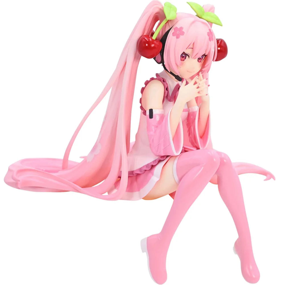 Hot Hatsune Miku Anime figure Pink dress model action figures toys Cherry pink PVC cherry blossom decoration collect Model gifts