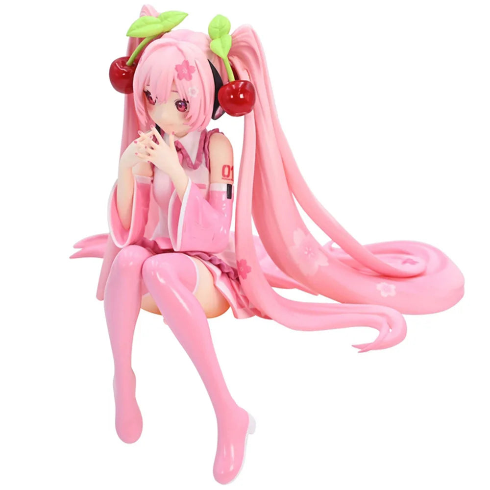Hot Hatsune Miku Anime figure Pink dress model action figures toys Cherry pink PVC cherry blossom decoration collect Model gifts